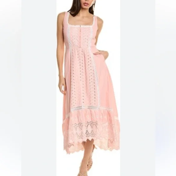 Love Shack Fancy Alwyn Eyelet Bubble Gum Pink Maxi Dress Embroidered Size 6 - Picture 2 of 15